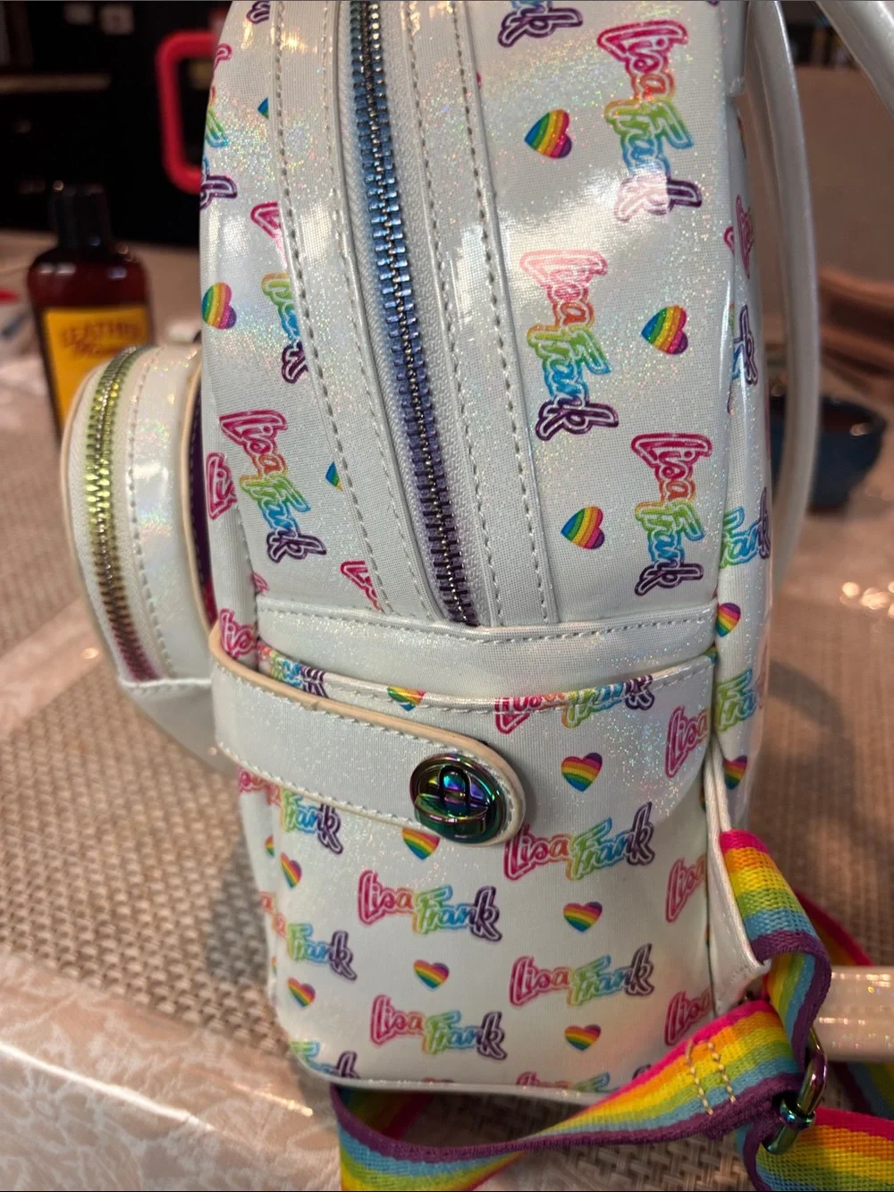 Lisa Frank White Mini Backpack with Rainbow Heart Front Pocket